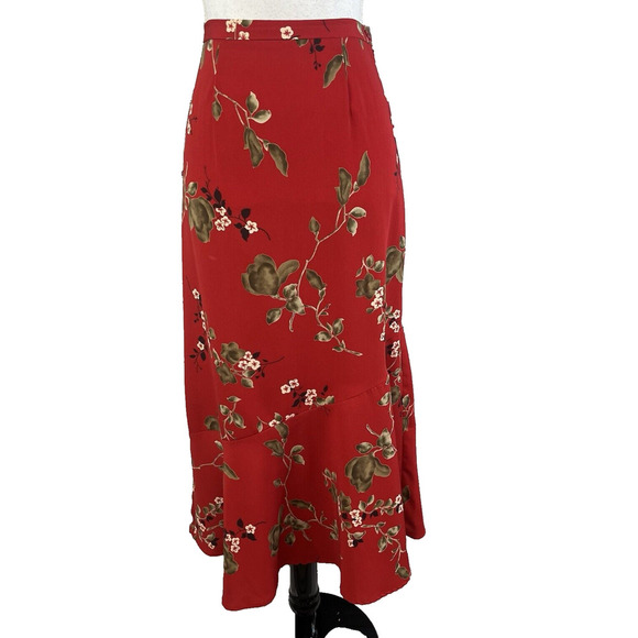 Sag Harbor Dresses & Skirts - Sag Harbor Skirt size 8 Red Brown Floral Long A Line Modest Church Career Slim